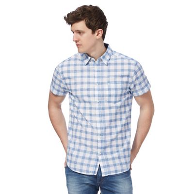 Blue large checked print regular fit shirt